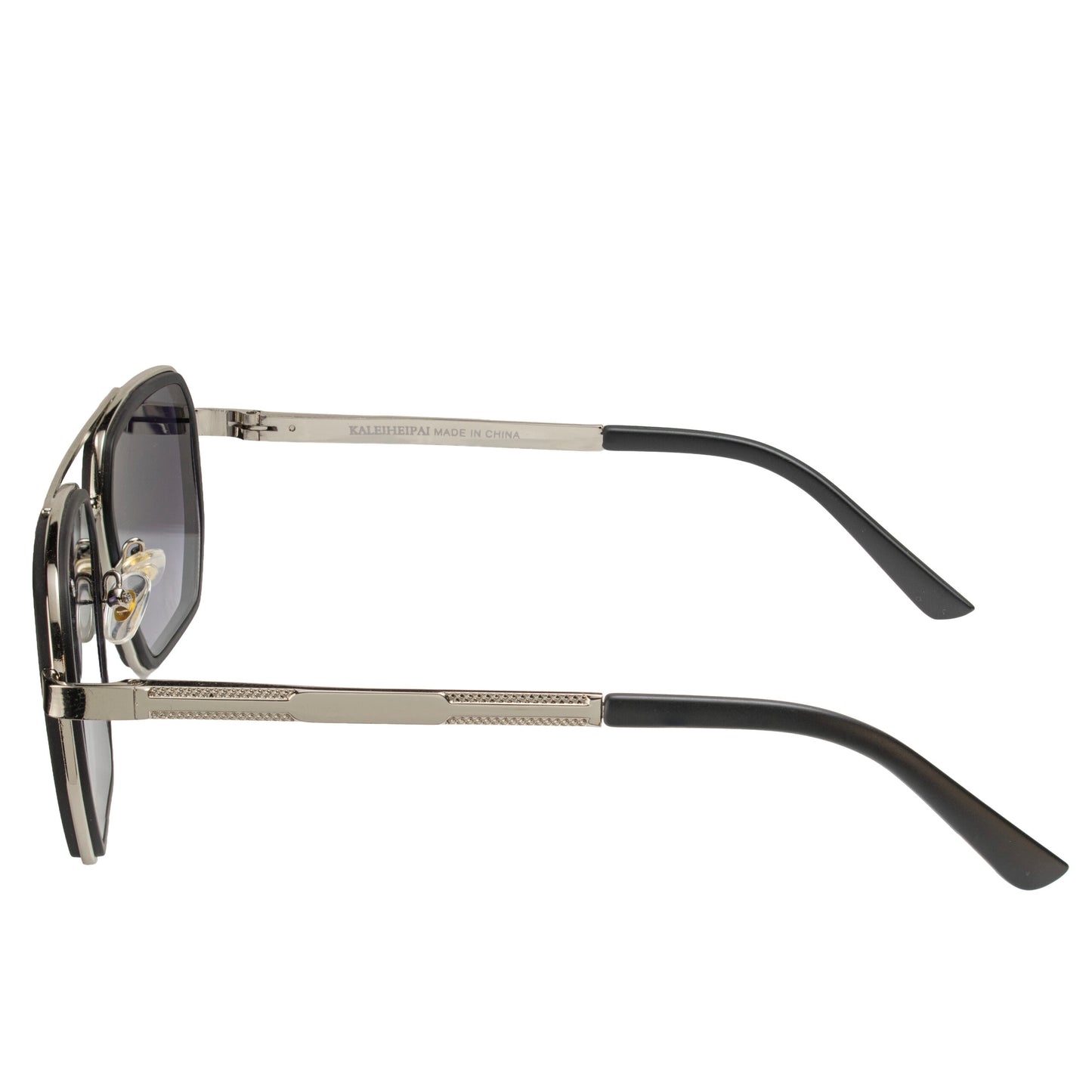 Hexagonal Aviator Black Silver Metal Sunglasses Side Angle Stylish Frame | eyeglass.pk