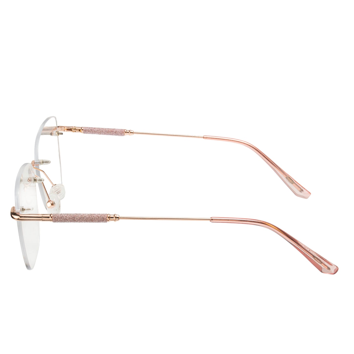 Close-up Women Metal Eyeglasses Rose Gold Temple Arms Detail Premium Finish