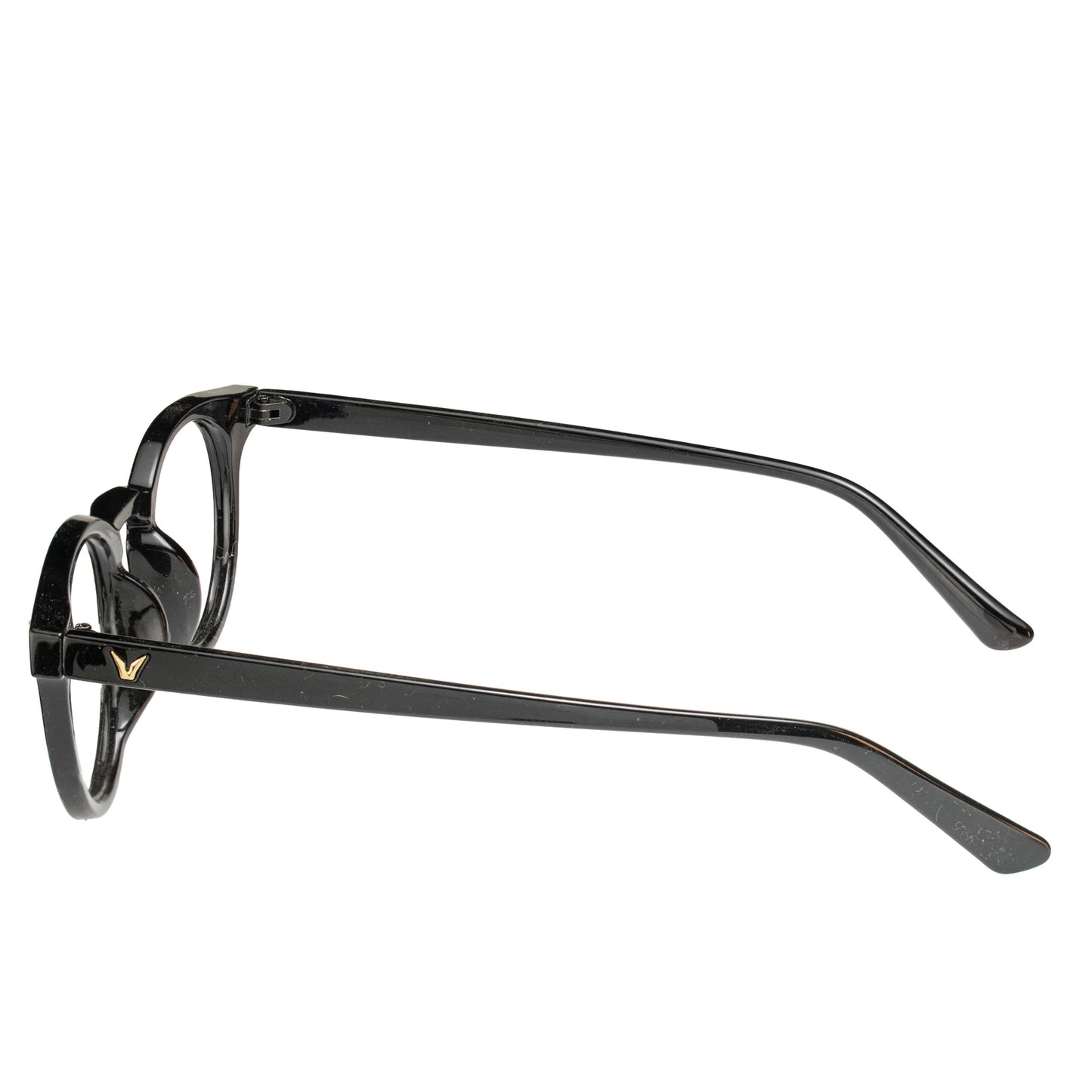 Side view of Vertex black round eyeglasses showcasing lightweight temple arms for comfortable fit