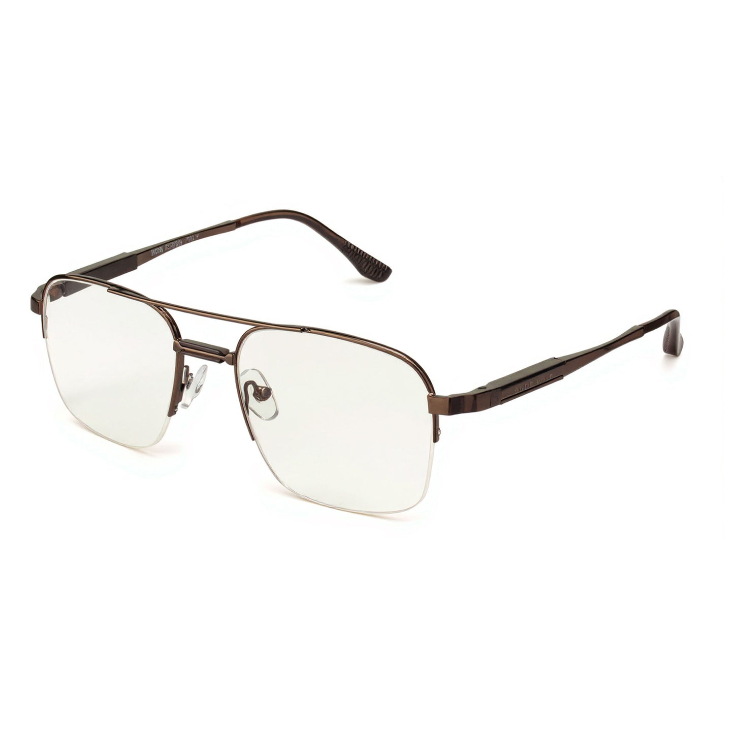 HUGO BOSS Inspired Metal Half-Rim Brown Frame Close-Up