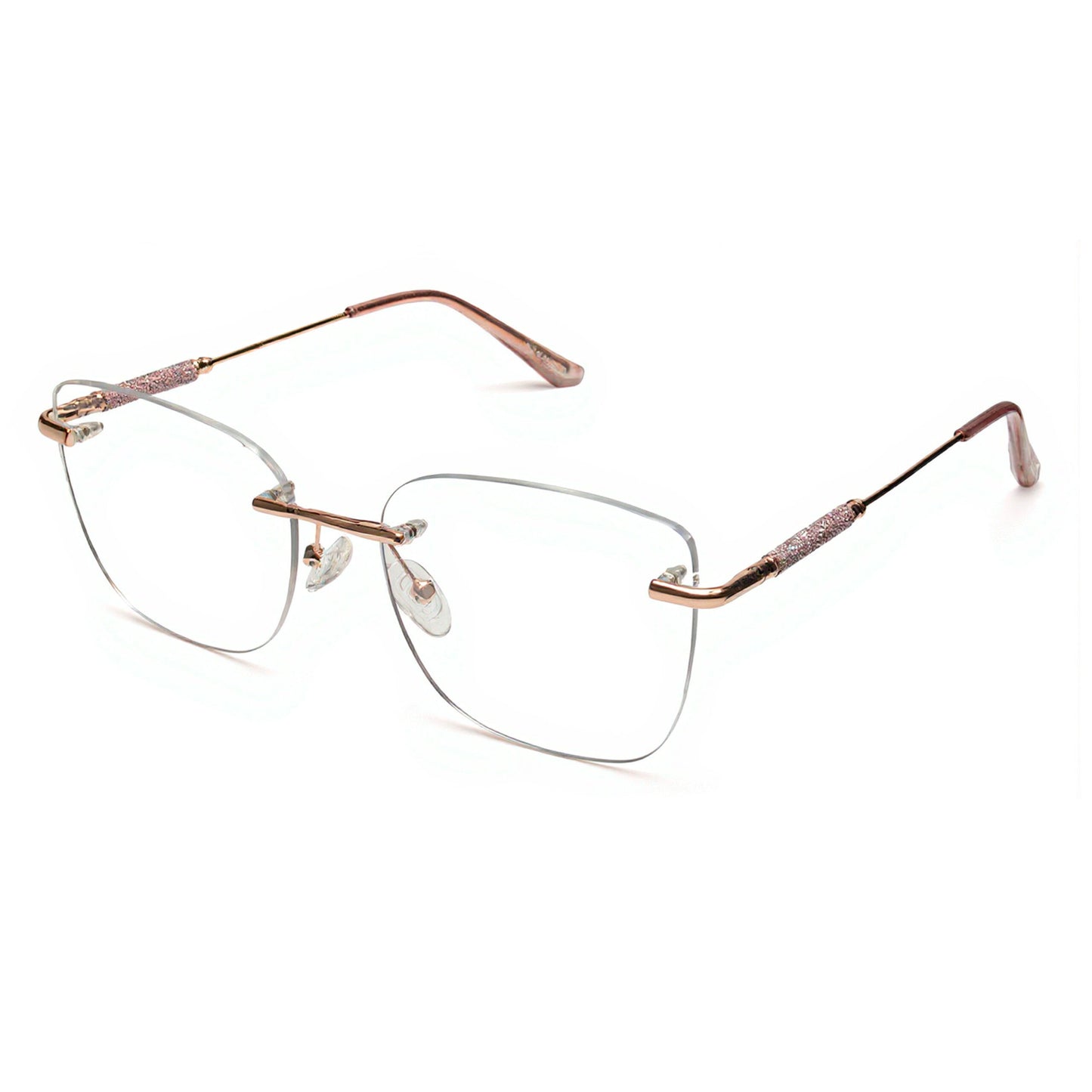 Women Rose Gold Rimless Metal Eyeglasses Front View Lightweight Elegant Design