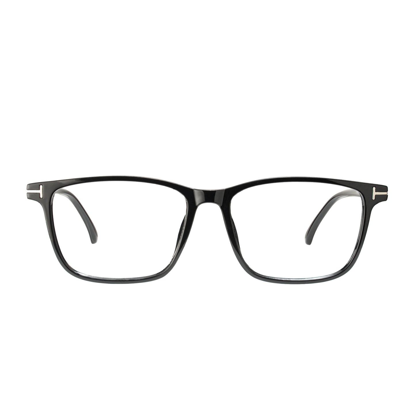 Modern Black Panther eyewear square frame – luxury black and silver fashion glasses angled view
