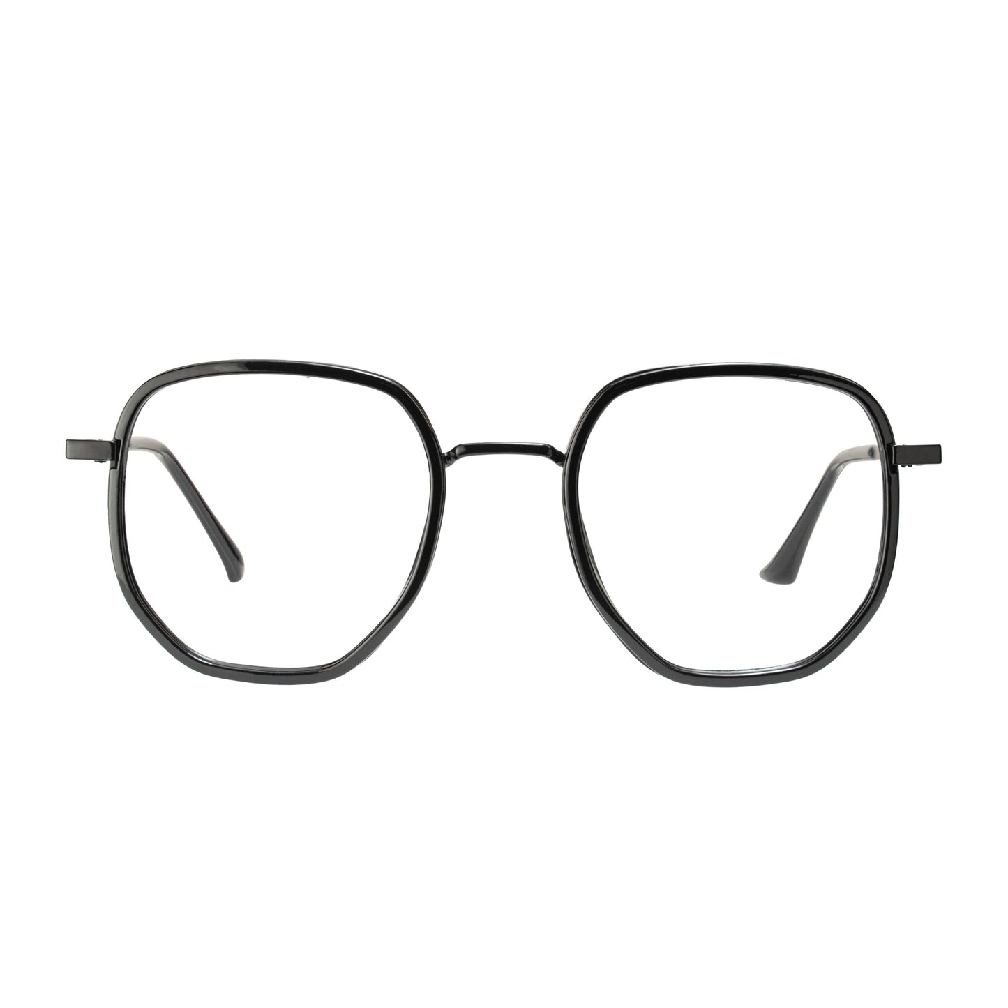 Lightweight black hexagon style eyeglasses – side view modern acetate frame