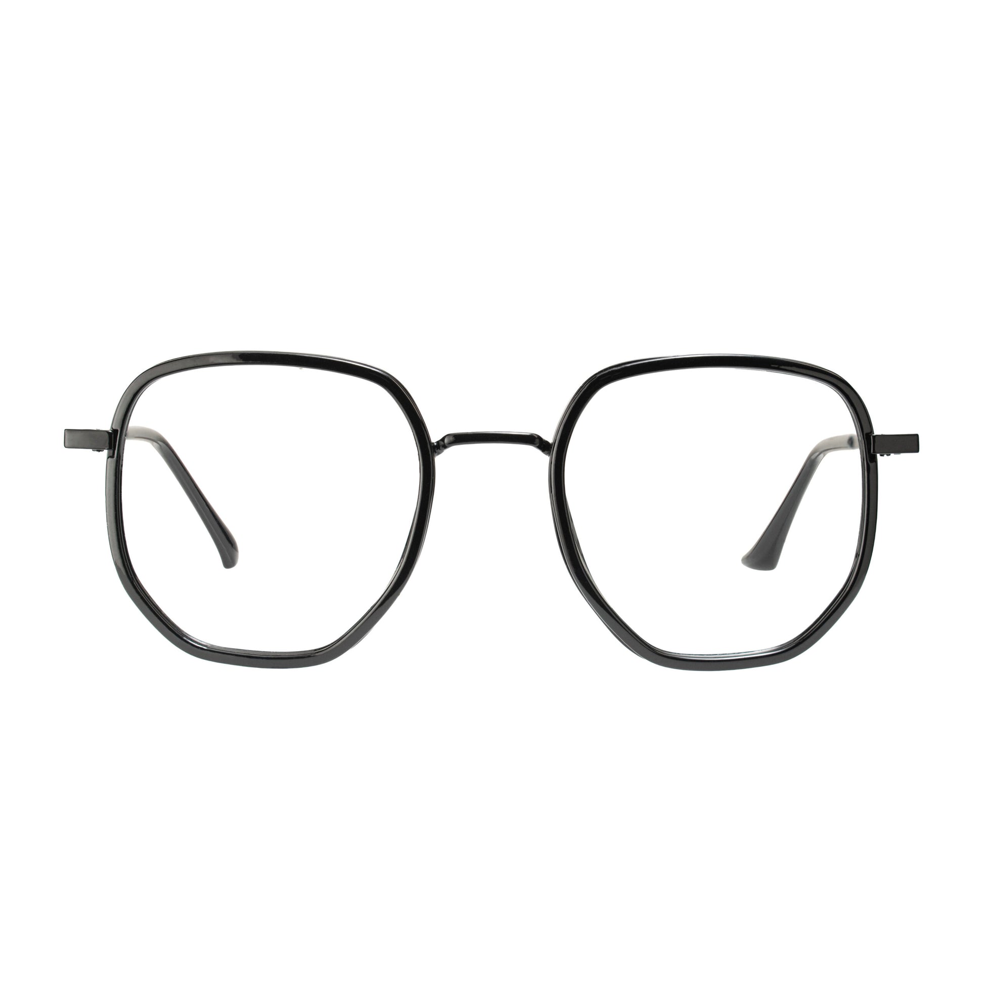 Lightweight black hexagon style eyeglasses – side view modern acetate frame