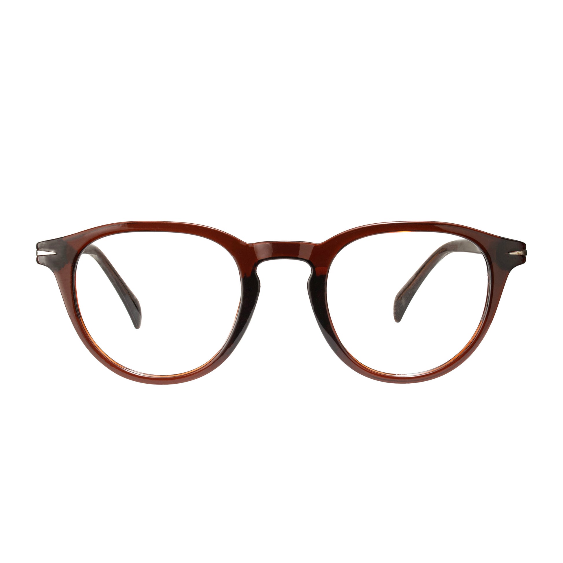 David Beckham Oak Brown Round Eyewear front view acetate frame