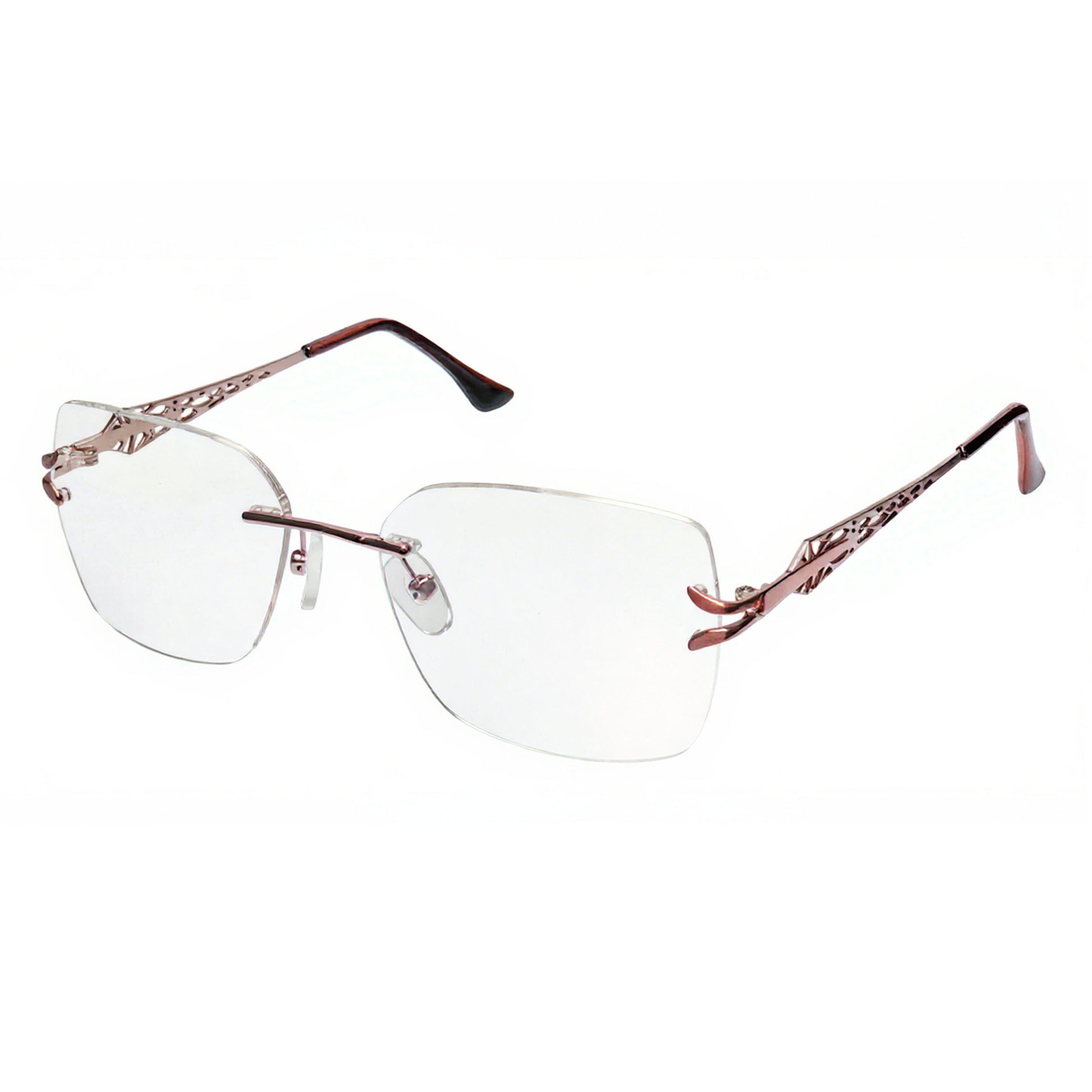 ElegantCut Women’s Rimless Eyeglasses in Rose Gold – premium lightweight frameless design front view