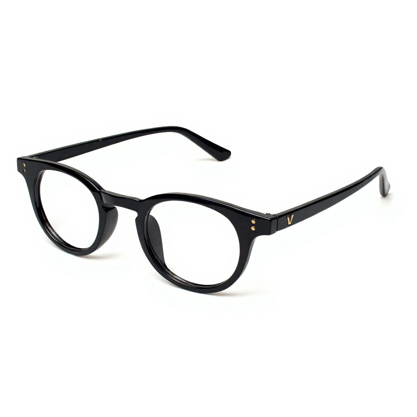 Vertex Round Black Eyeglass front view showing premium acetate round frame design in black color