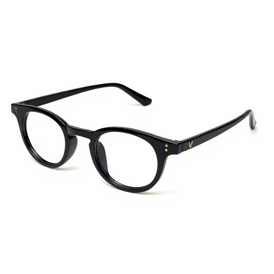 Vertex Round Black Eyeglass front view showing premium acetate round frame design in black color