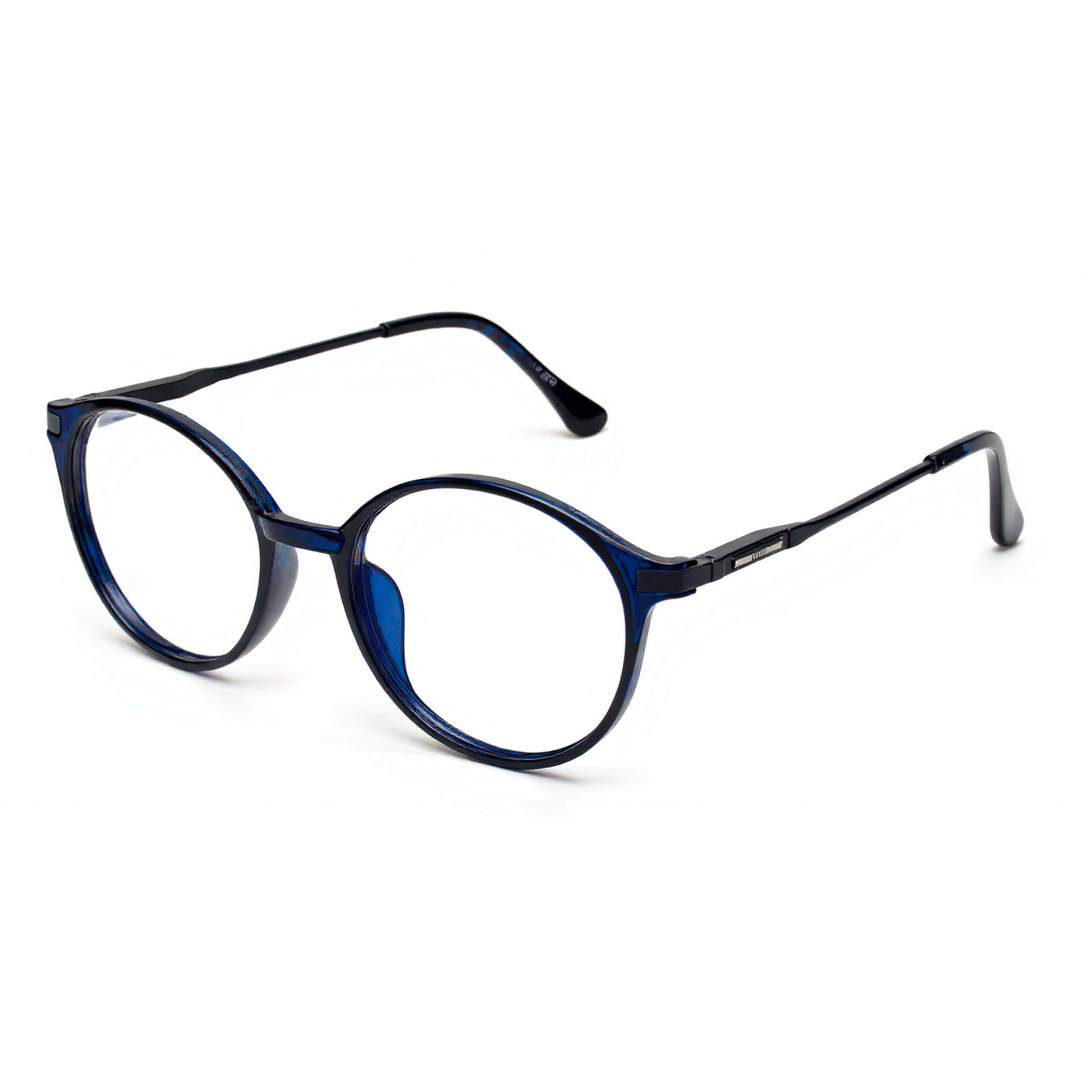 TR Blue Round Frame with TR90 deep blue front and black metal temples – lightweight unisex eyeglasses
