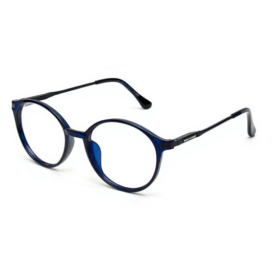 TR Blue Round Frame with TR90 deep blue front and black metal temples – lightweight unisex eyeglasses