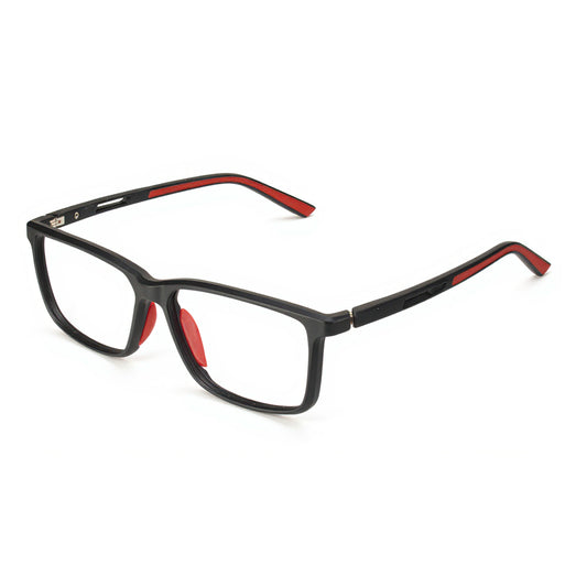 RedEdge Black Vision Frame – matte black TR90 glasses with red interior detailing in a sporty unisex design
