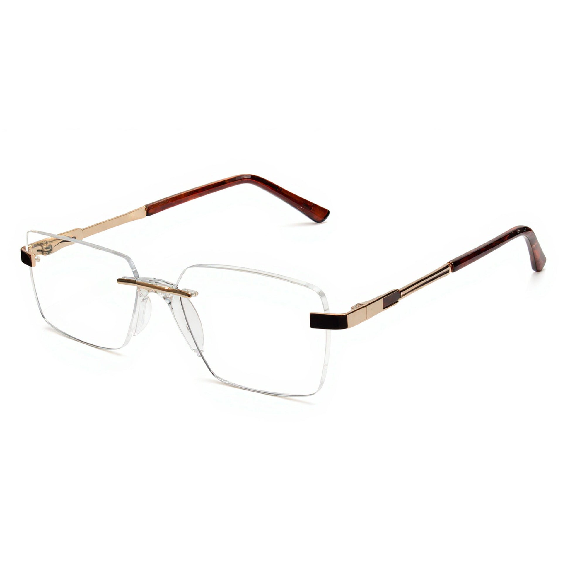 Elegant men rimless eyeglasses GoldEdge – luxury square minimal eyewear angled view