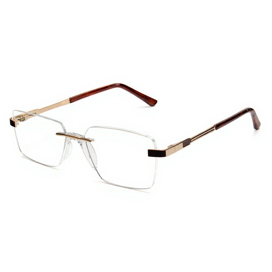 Elegant men rimless eyeglasses GoldEdge – luxury square minimal eyewear angled view