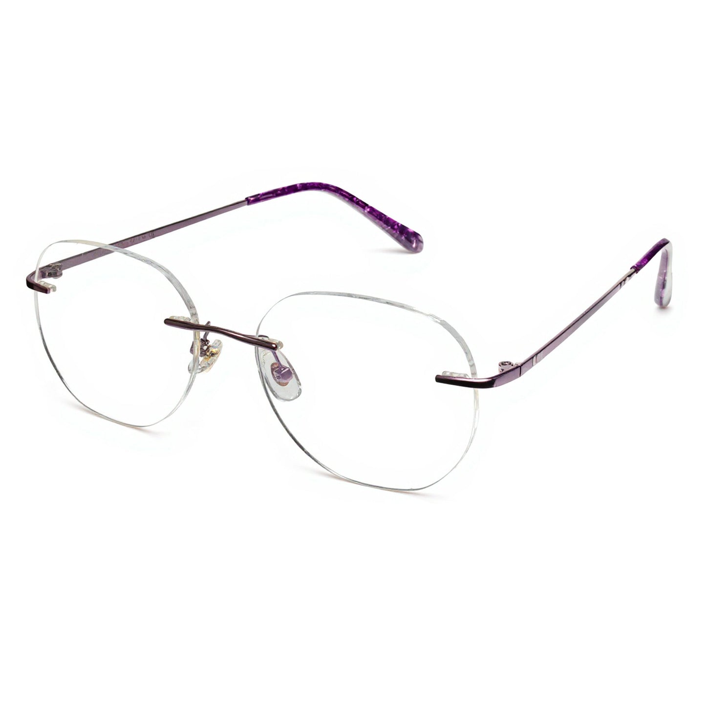 Minimalist Air Light purple rimless eyewear for women – premium thin frame angled view