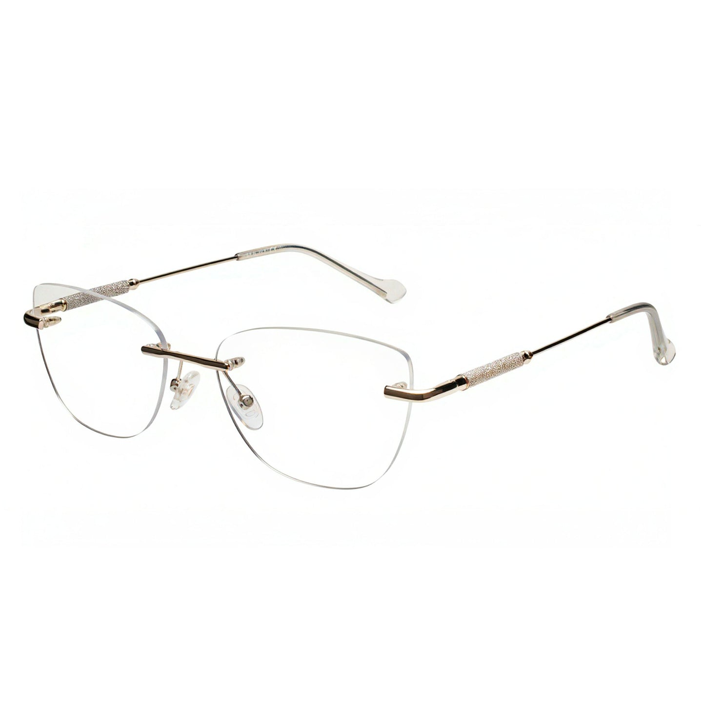 Longines 5028 silver rimless eyeglasses for women front view with semi cat-eye shape