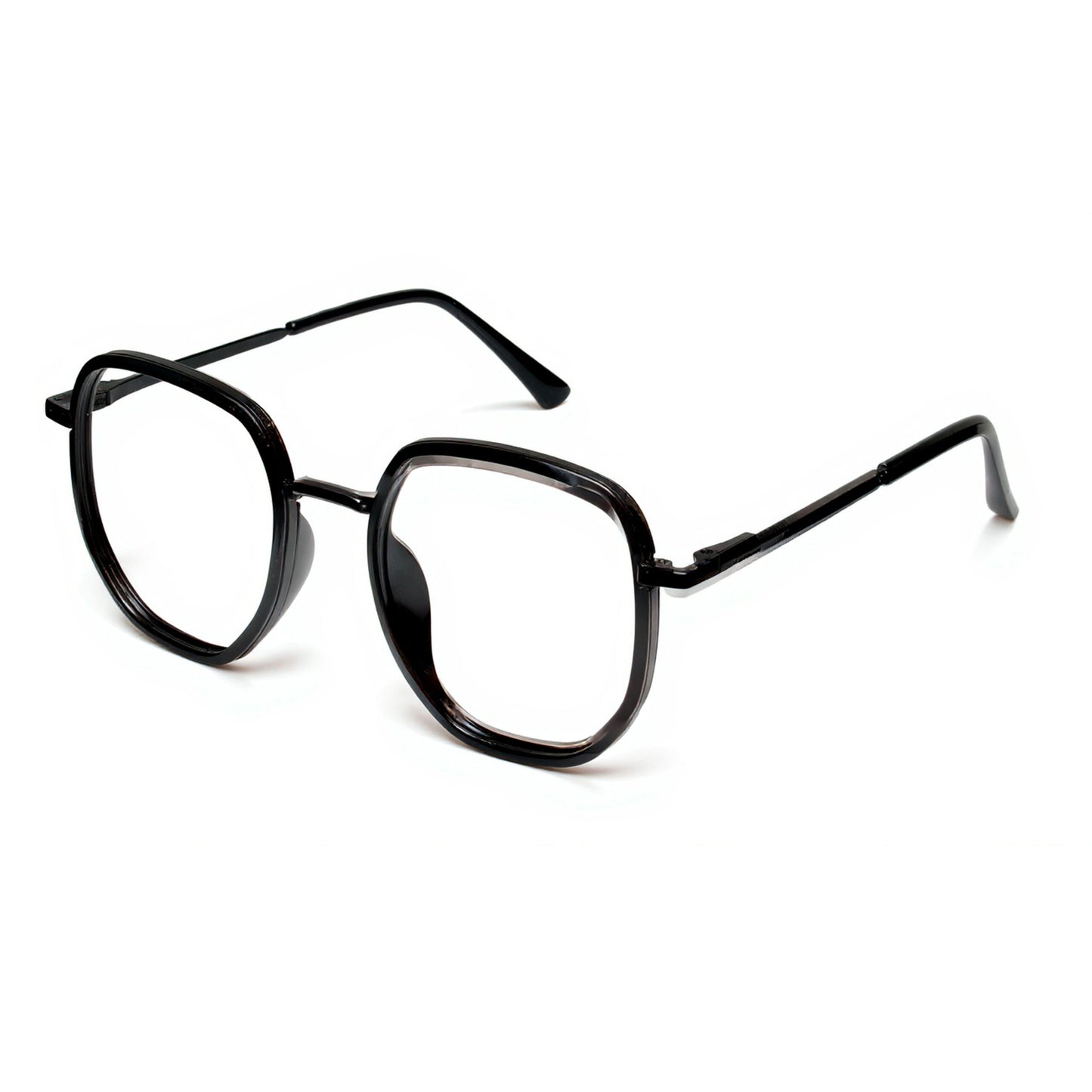 Minimalist Hexa Classic black glasses – stylish unisex eyewear angled view Pakistan