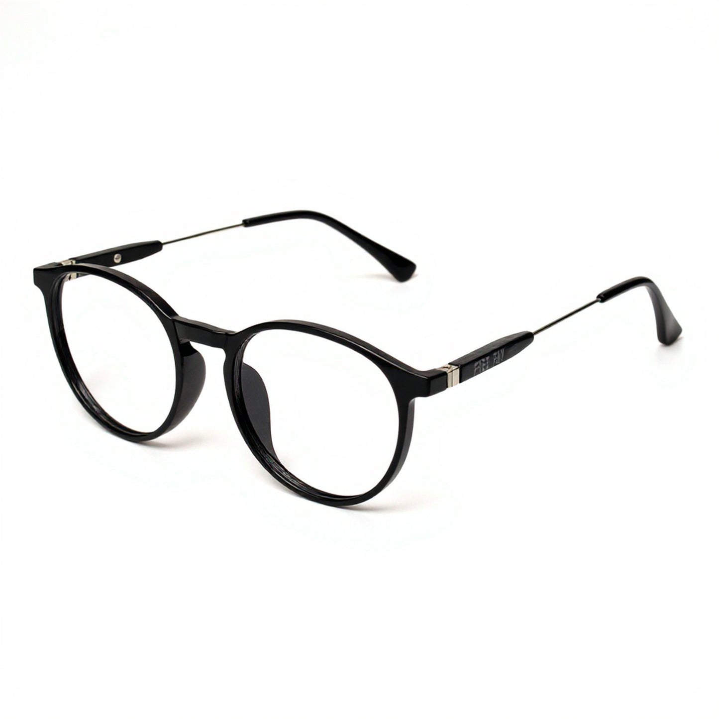 Minimalist classic round black eyewear – versatile unisex fashion glasses angled view