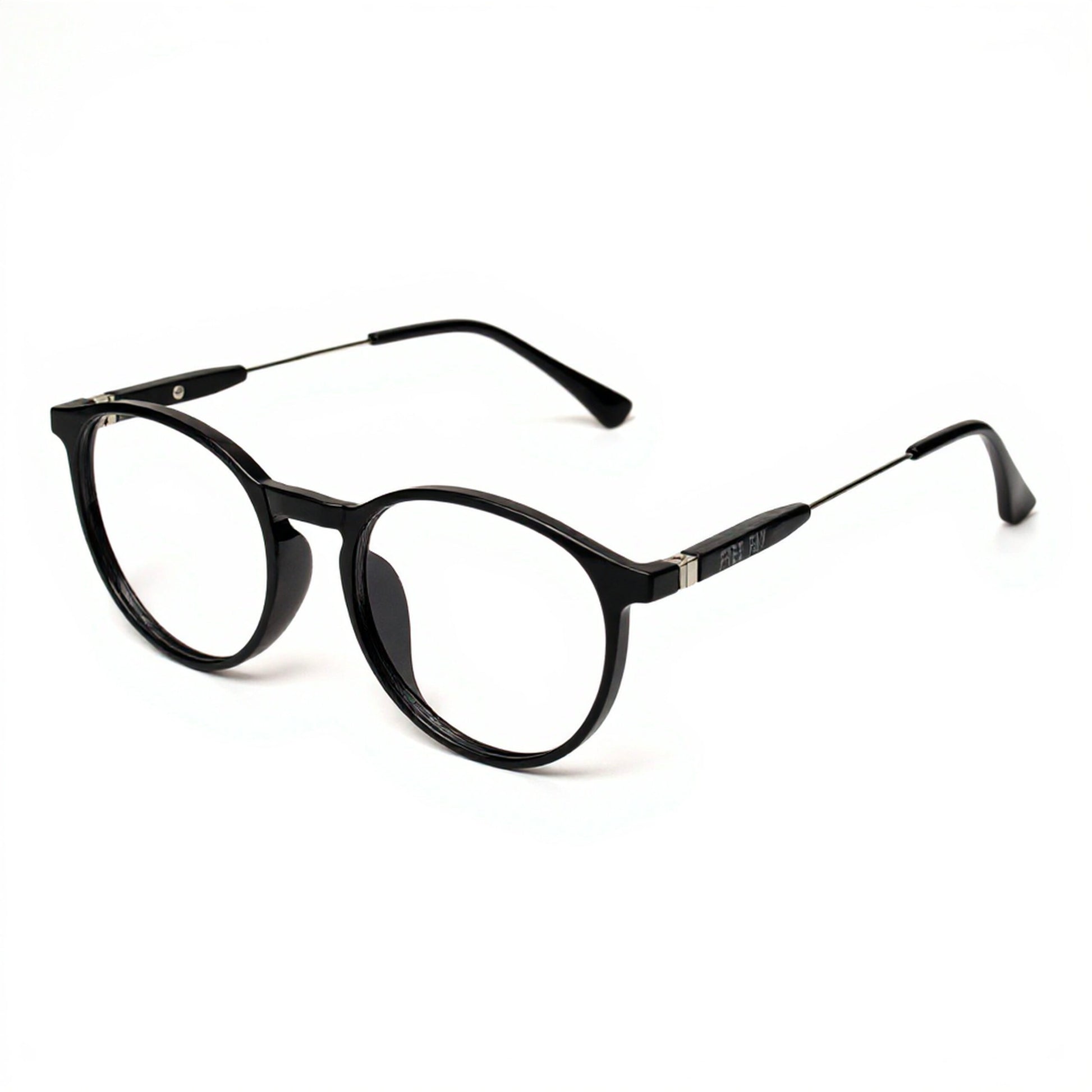 Minimalist classic round black eyewear – versatile unisex fashion glasses angled view