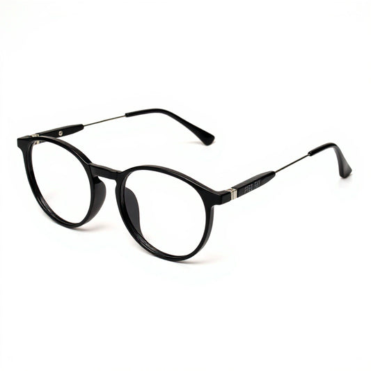 Minimalist classic round black eyewear – versatile unisex fashion glasses angled view