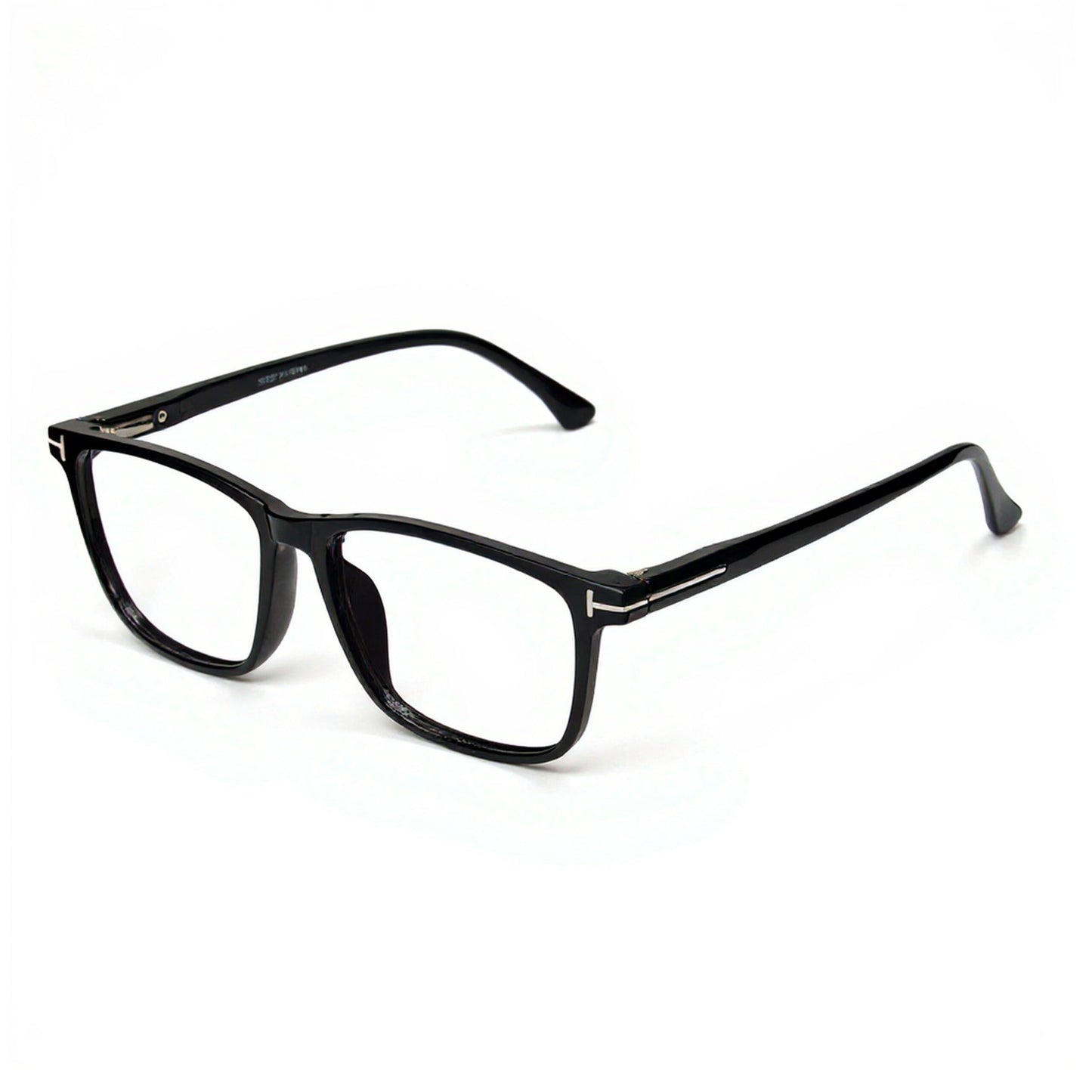Modern Black Panther eyewear square frame – luxury black and silver fashion glasses angled view