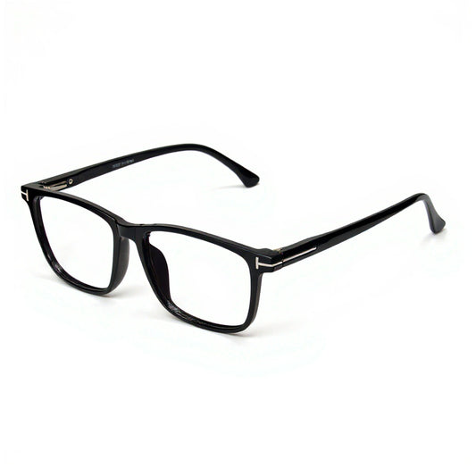 Modern Black Panther eyewear square frame – luxury black and silver fashion glasses angled view
