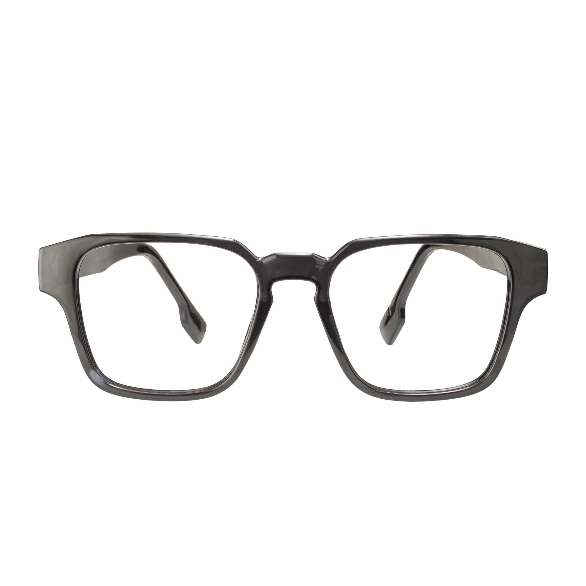 Modern solid black square eyewear – stylish acetate fashion glasses angled view