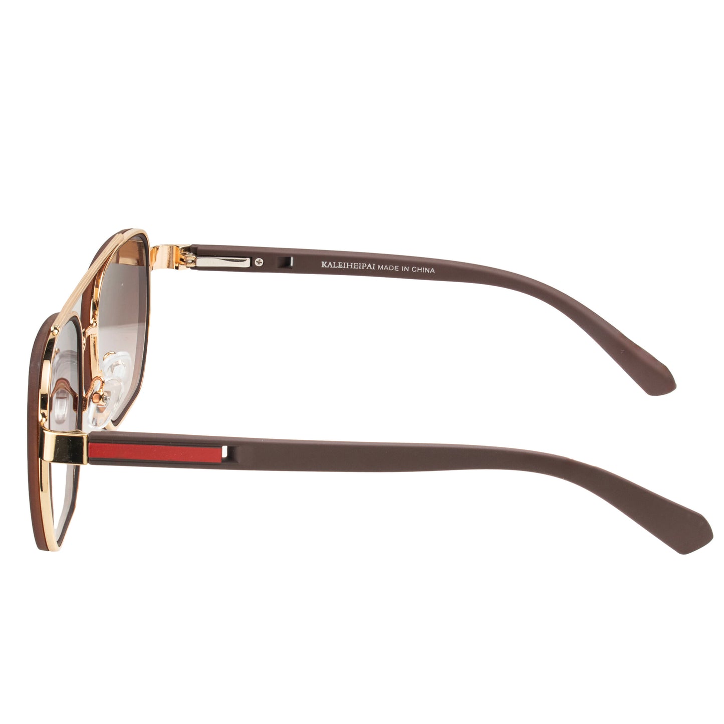 Prestige Gold Brown Aviator Sunglasses front view with gold metal frame and UV lenses