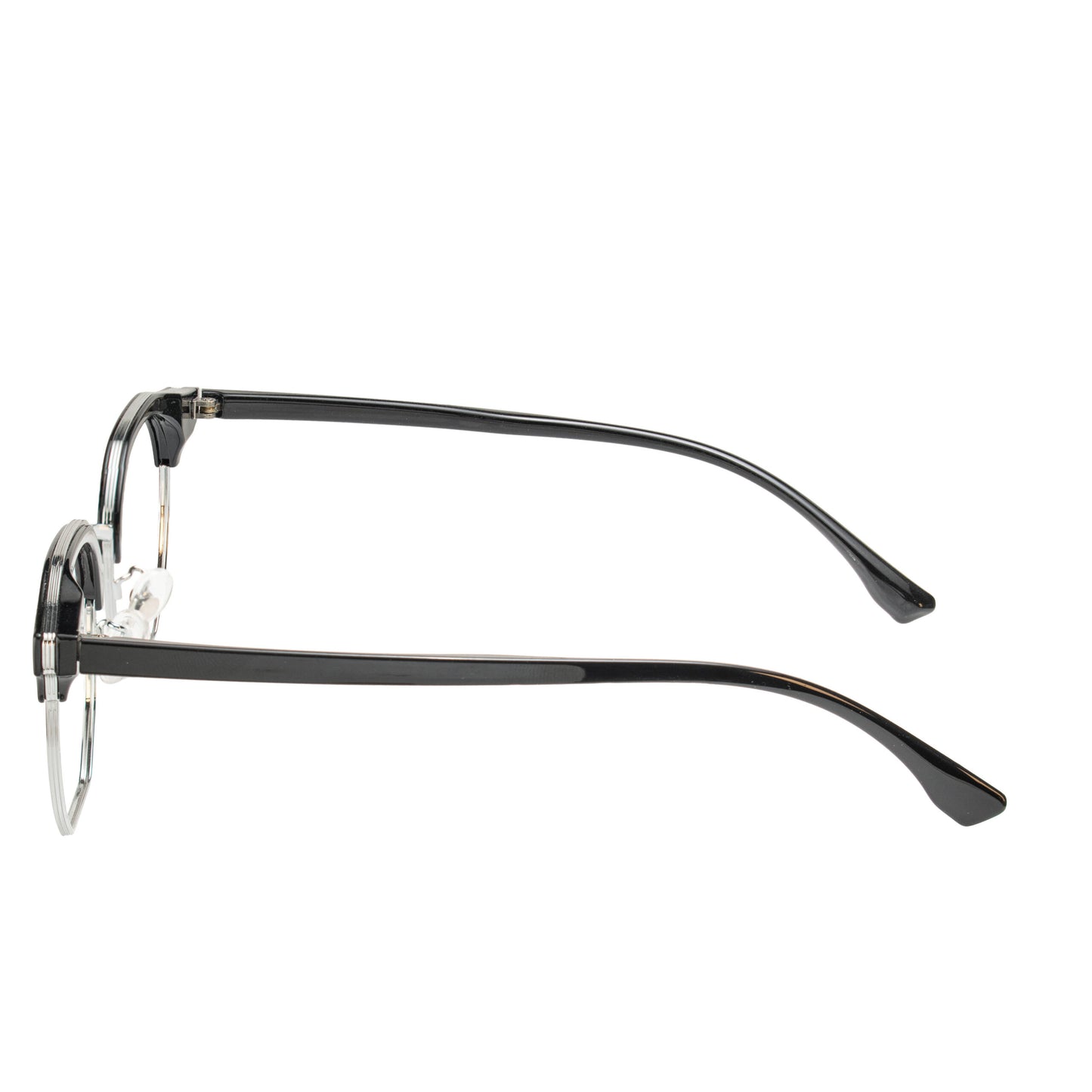 Side profile of Viora Blackline hexagon eyeglasses showing metal temples