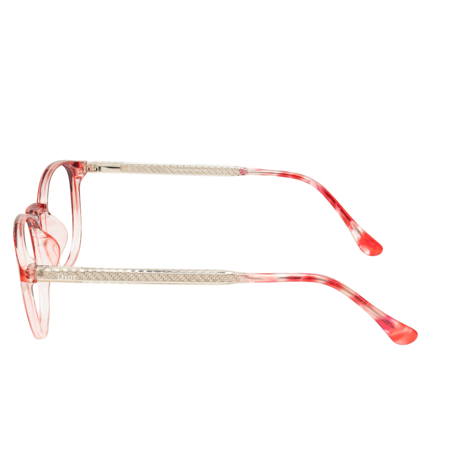 Modern transparent red round eyeglass frame for women, luxury-inspired style – Eyeglass.pk