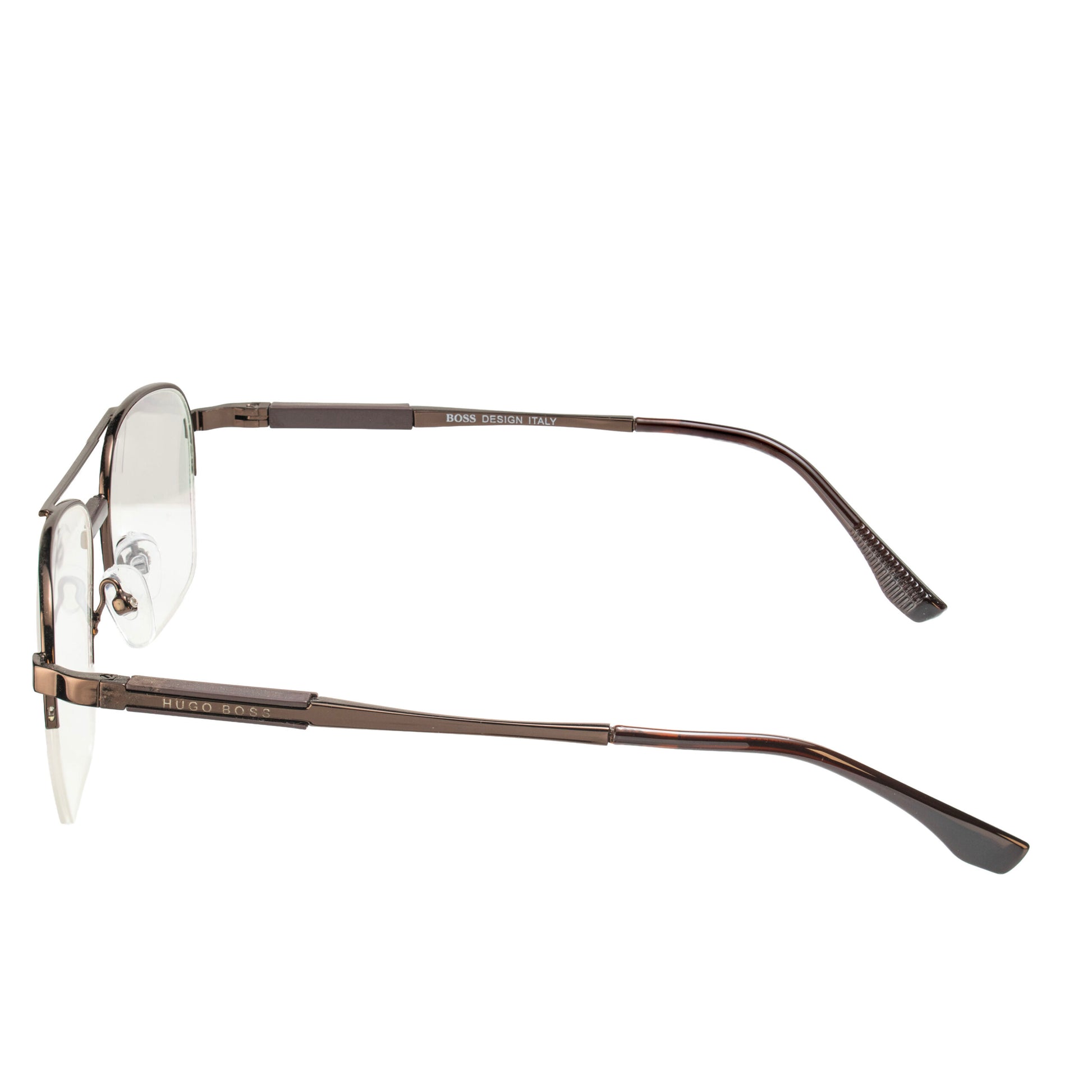 Semi-Rimless Metal Brown Eyeglasses for Men Side Angle