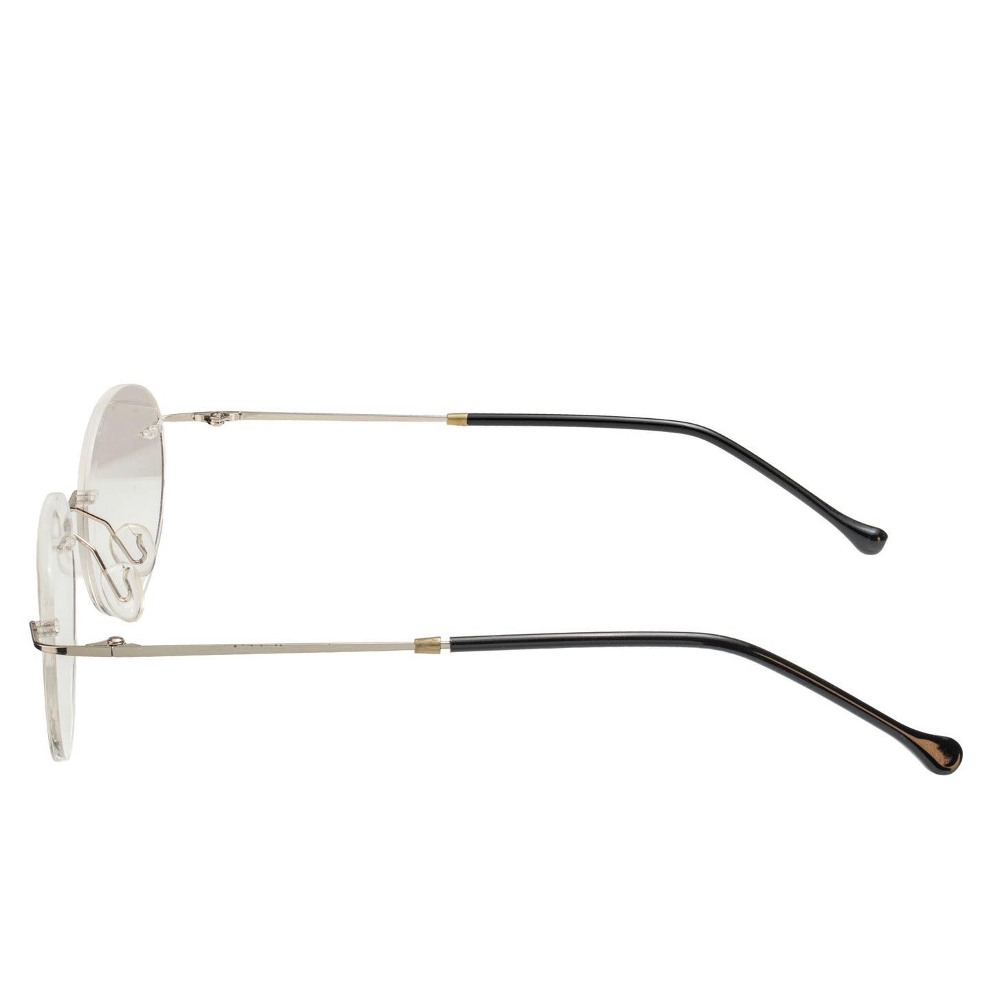 Ultra-light titanium rimless round eyeglass frame – side temple view
