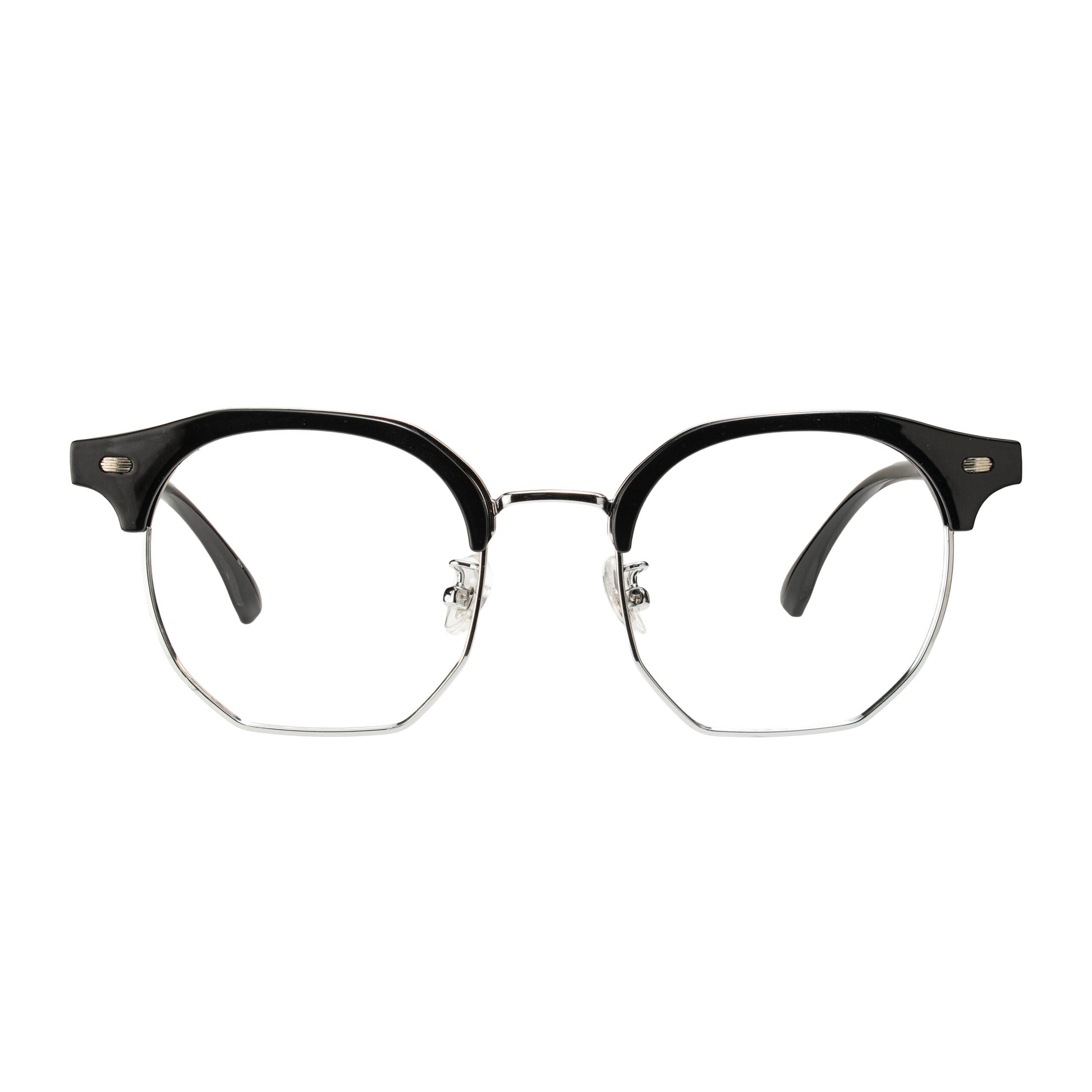 Viora Blackline Eyeglasses front view with black upper rim and silver frame