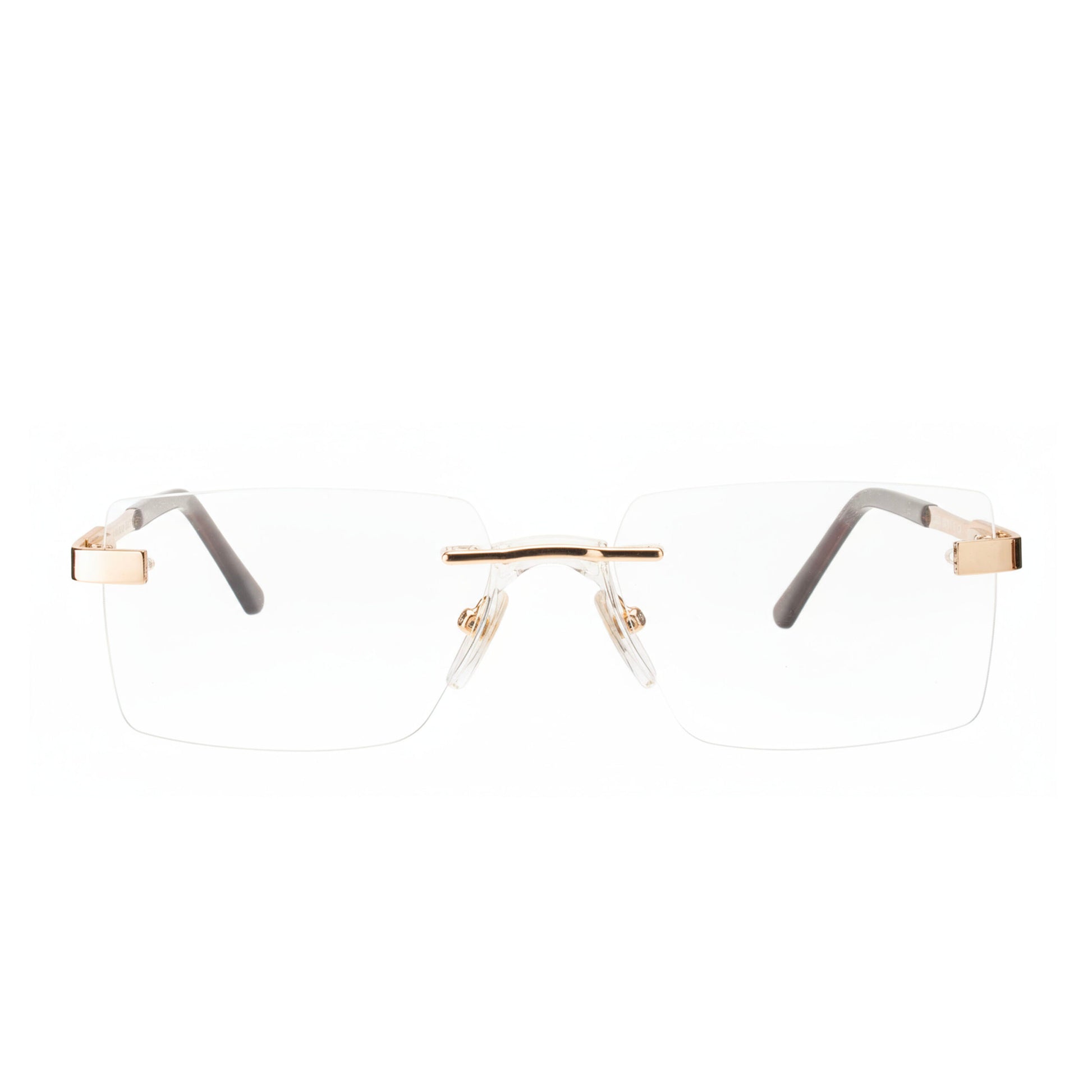 Classic GoldEdge rimless eyeglasses for men – premium gold metal square frame front view