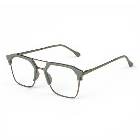 Vision Square Metal Eyeglasses Matte Olive Green with Gunmetal Frame – Front View
