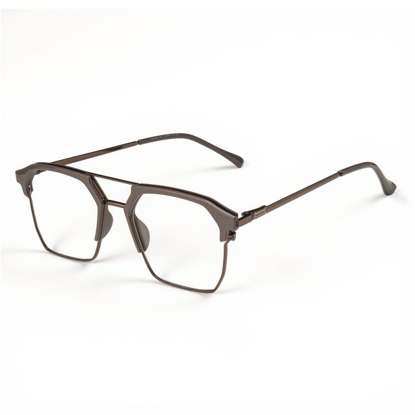 Vision Square Metal Eyeglasses Metallic Bronze – Front View Double-Bridge Design