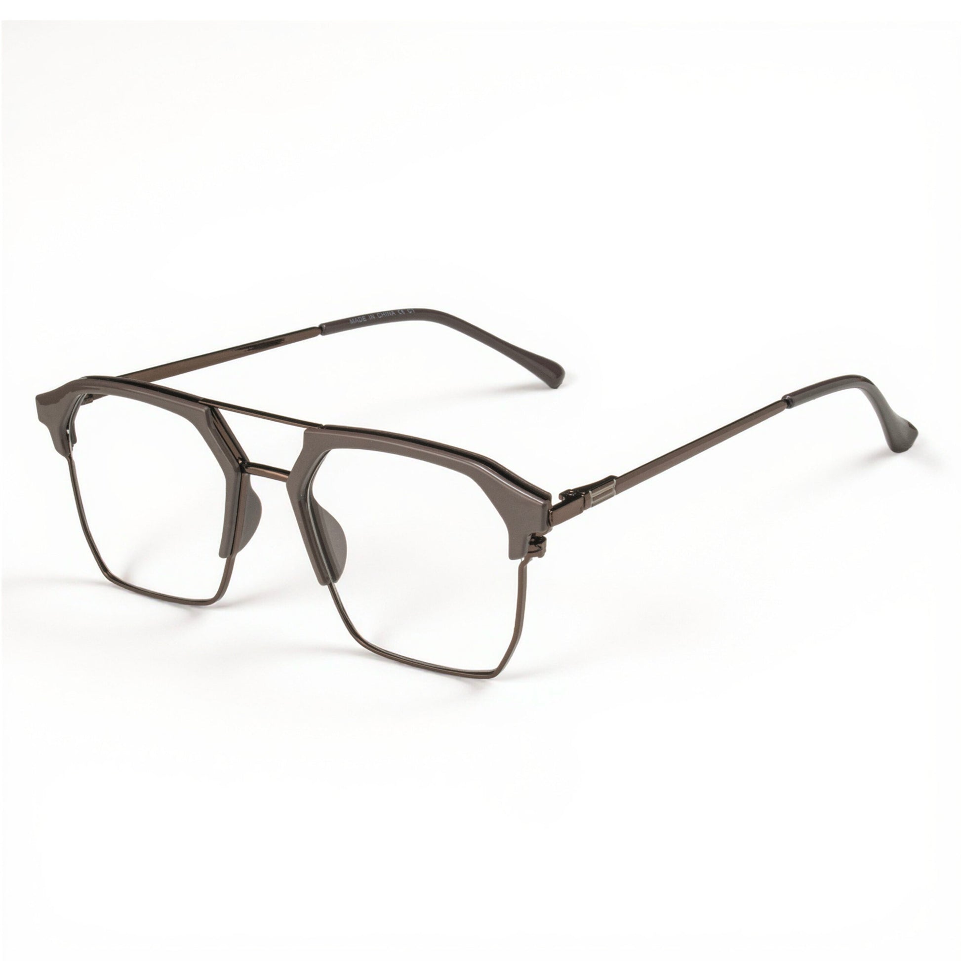 Vision Square Metal Eyeglasses Metallic Bronze – Front View Double-Bridge Design