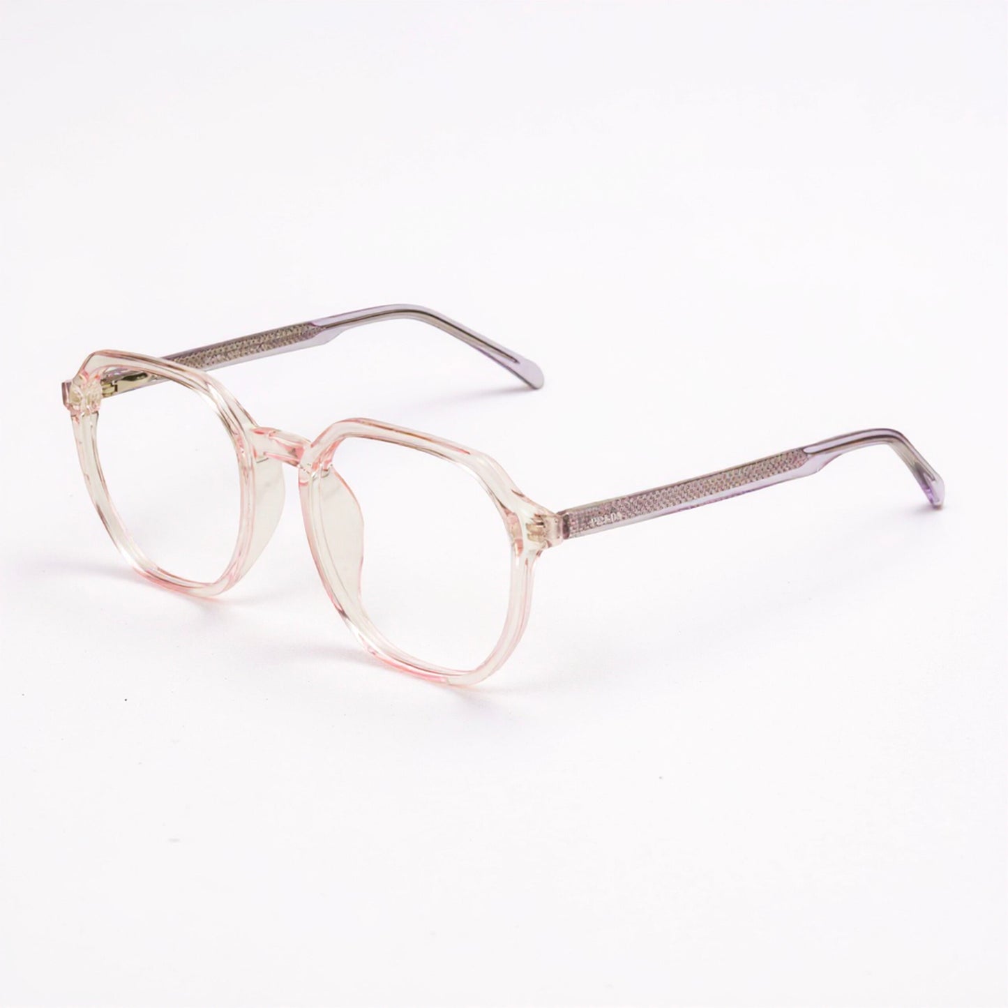 Soft Pink Crystal Hexagonal Eyeglasses TR90 Frame Front View Transparent Design