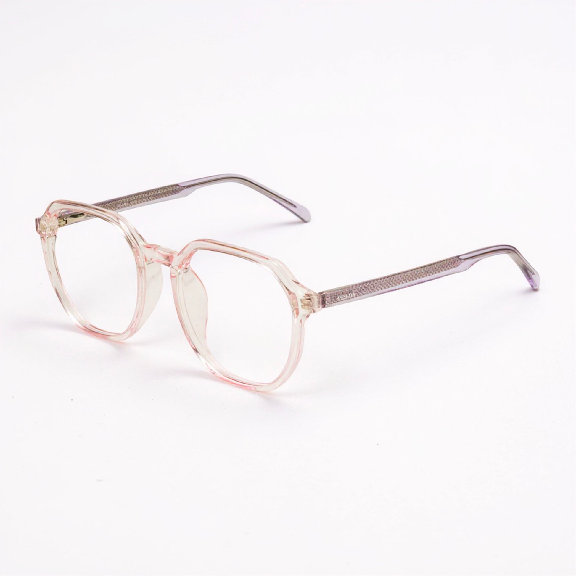 Soft Pink Crystal Hexagonal Eyeglasses TR90 Frame Front View Transparent Design