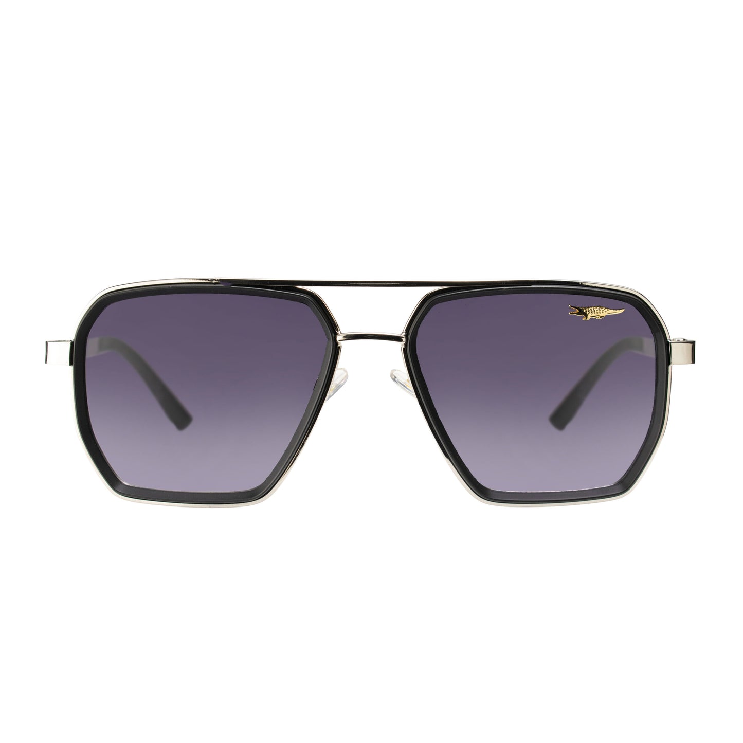 Aviator Hexa Black Silver Sunglasses Front View UV400 Protection | eyeglass.pk