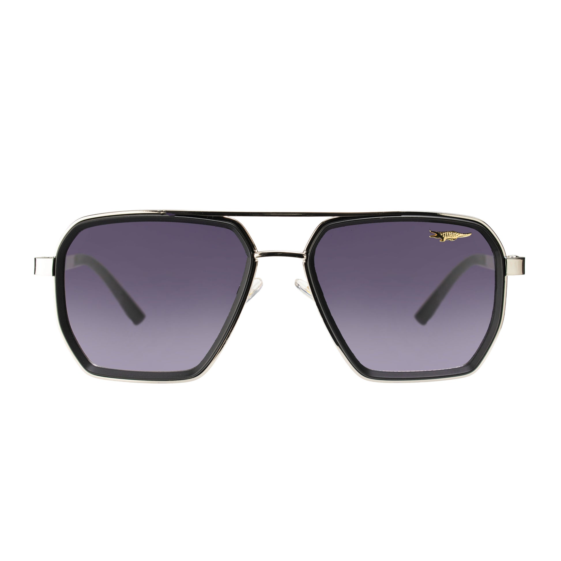 Aviator Hexa Black Silver Sunglasses Front View UV400 Protection | eyeglass.pk