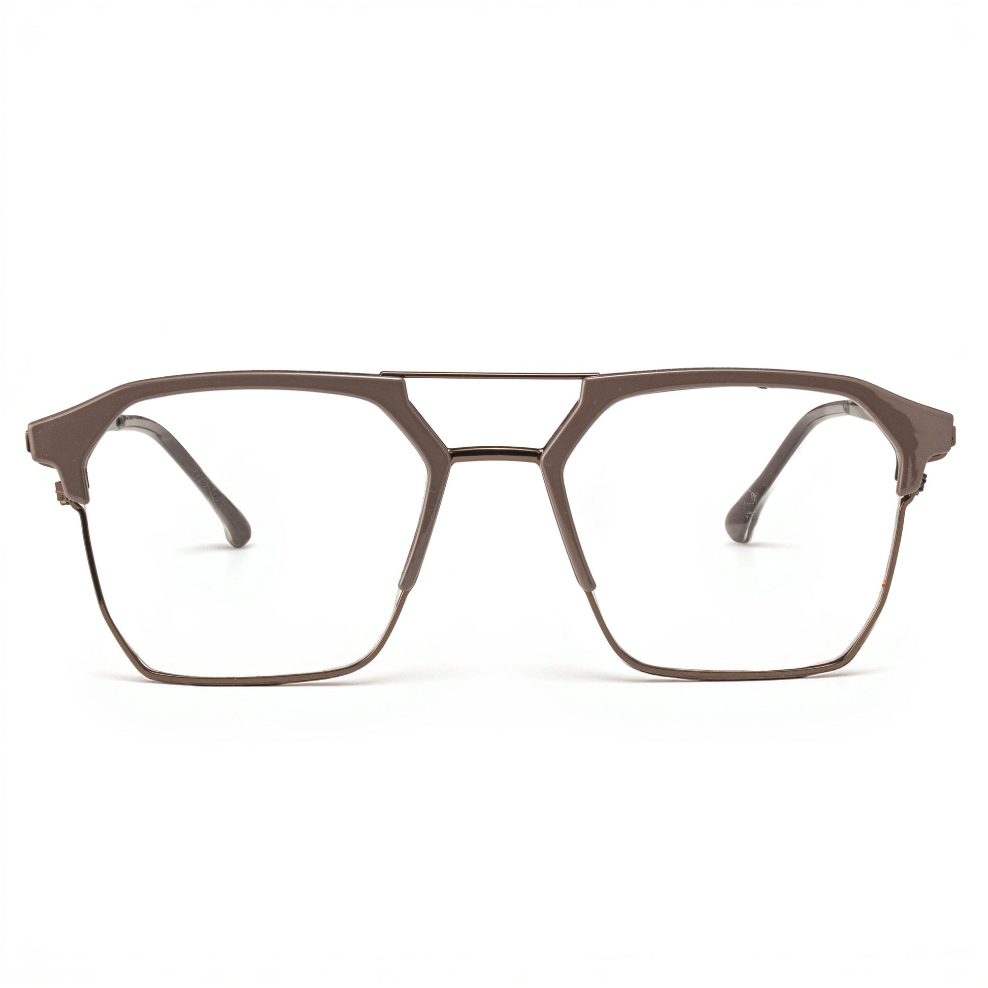 Unisex Metallic Bronze Square Eyeglass Frame with Lightweight Metal Build – Side Angle