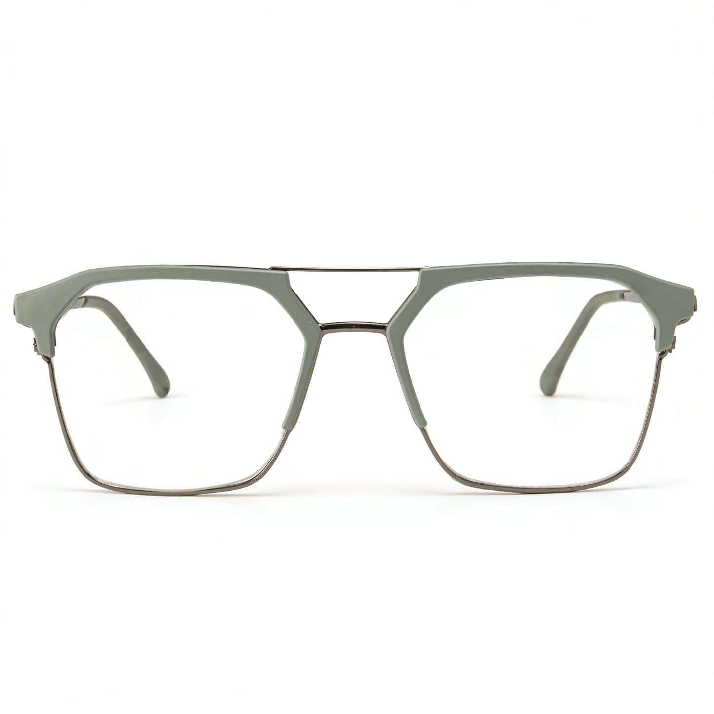 Unisex Matte Olive Green Square Eyeglass Frame with Dual-Tone Metal Design – Side Angle