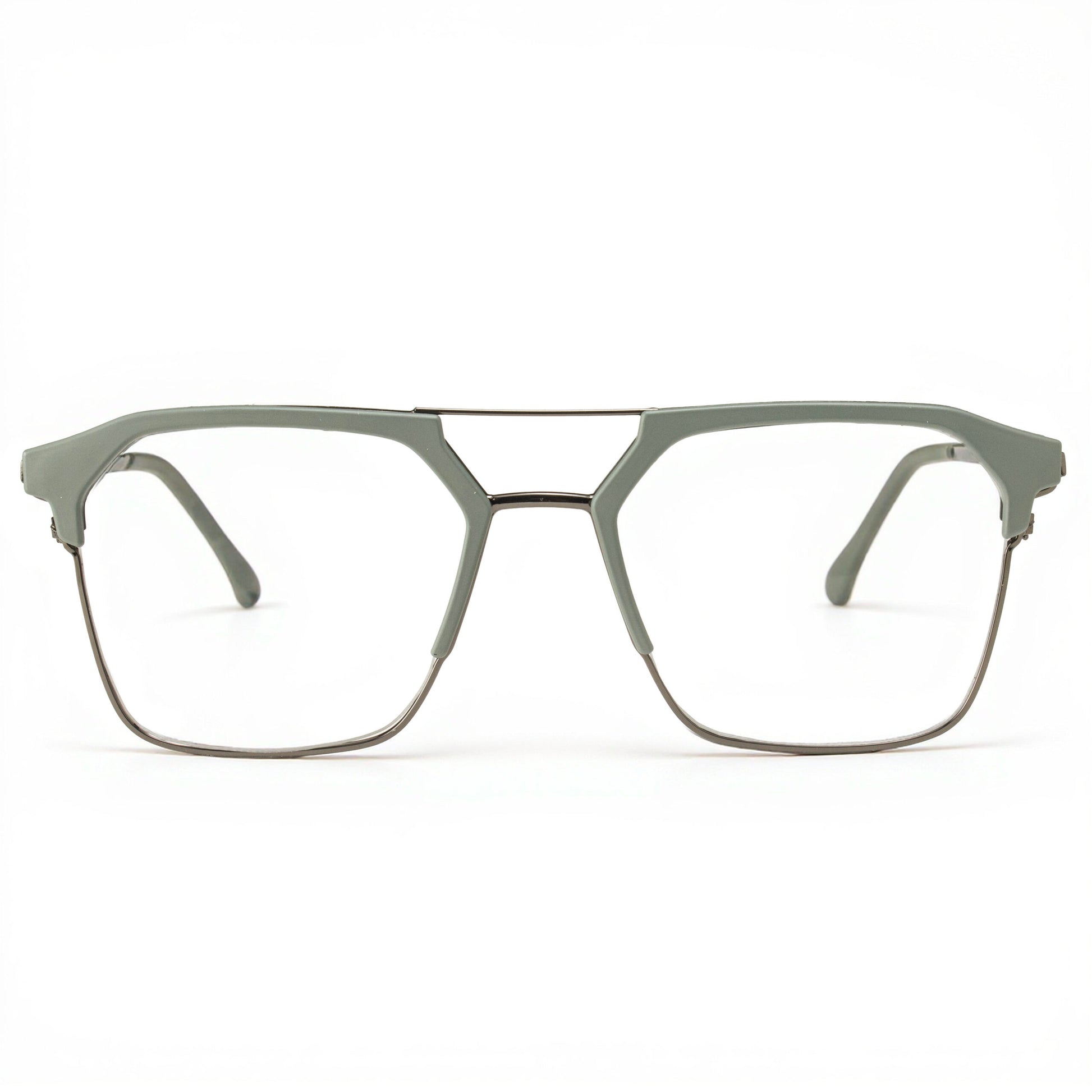 Unisex Matte Olive Green Square Eyeglass Frame with Dual-Tone Metal Design – Side Angle