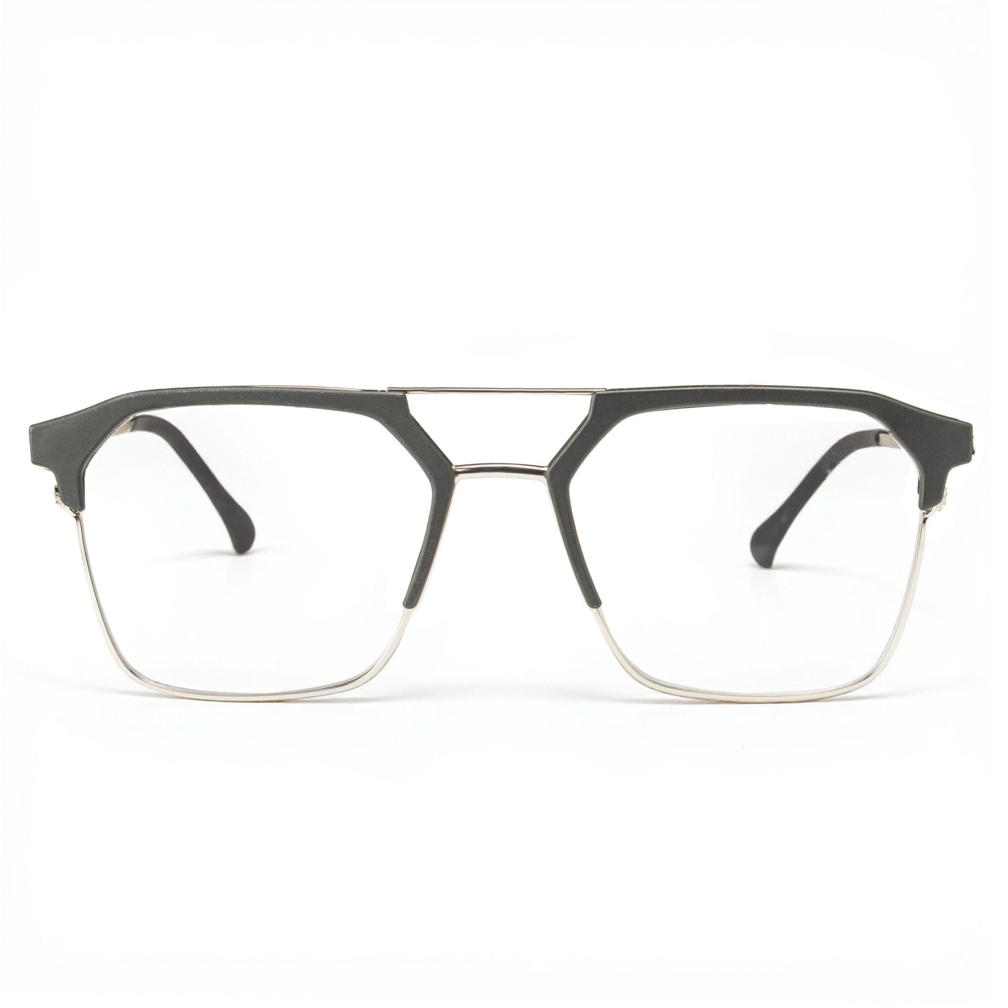 Premium Square Metal Eyeglasses Black Upper Rim Silver Frame Design