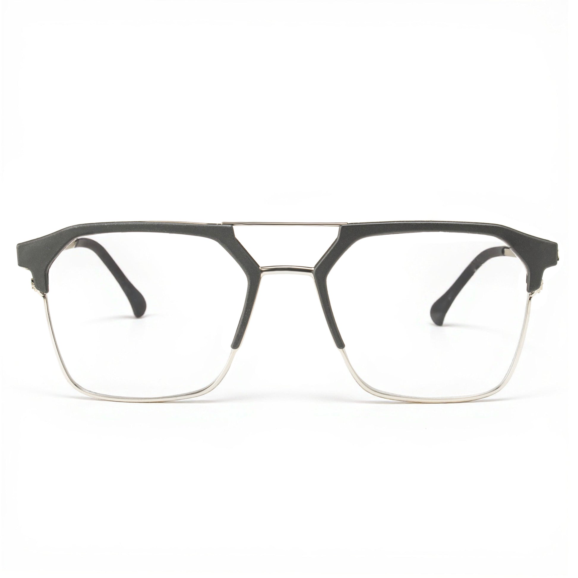 Premium Square Metal Eyeglasses Black Upper Rim Silver Frame Design