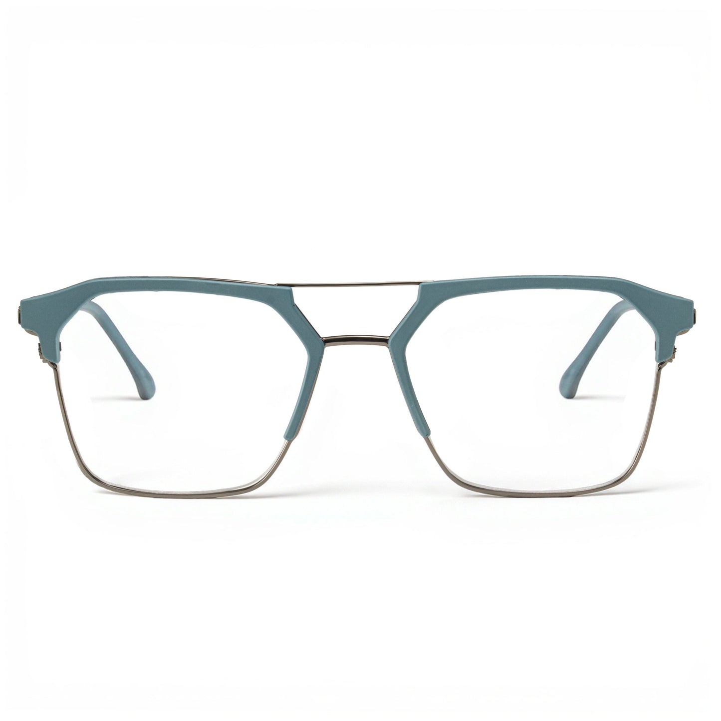 Unisex Matte Light Blue Square Metal Eyeglass Frame for Prescription Lenses