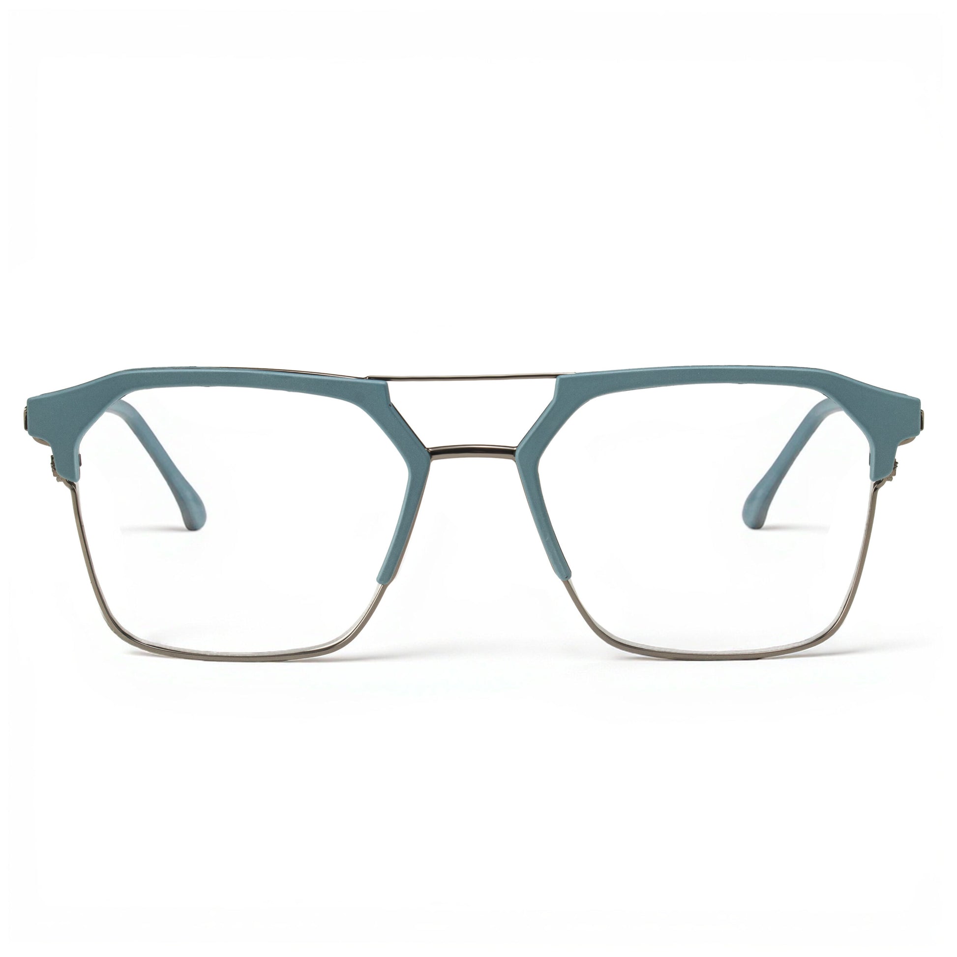 Unisex Matte Light Blue Square Metal Eyeglass Frame for Prescription Lenses