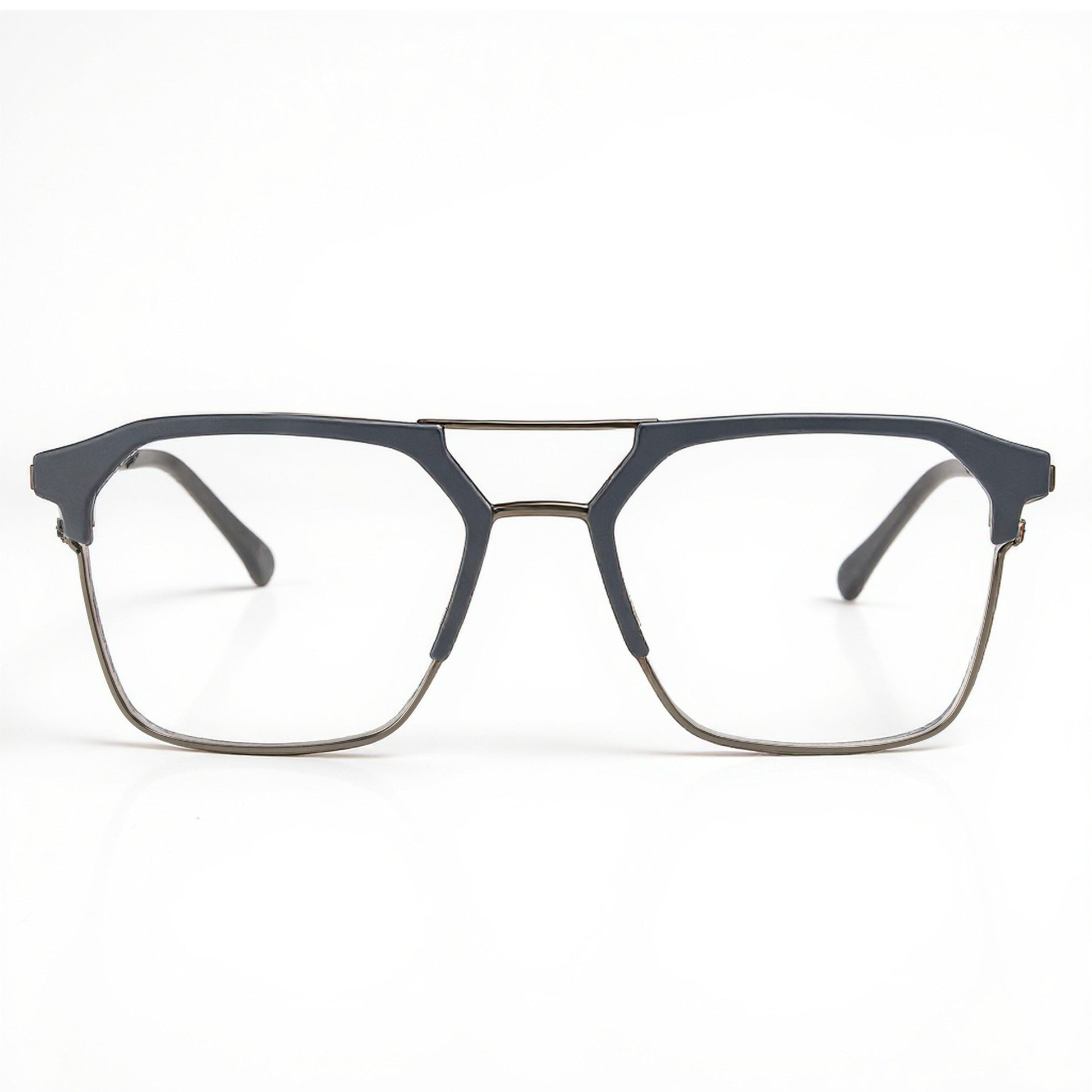 Lightweight Matte Navy Blue Square Metal Eyeglasses for Men and Women