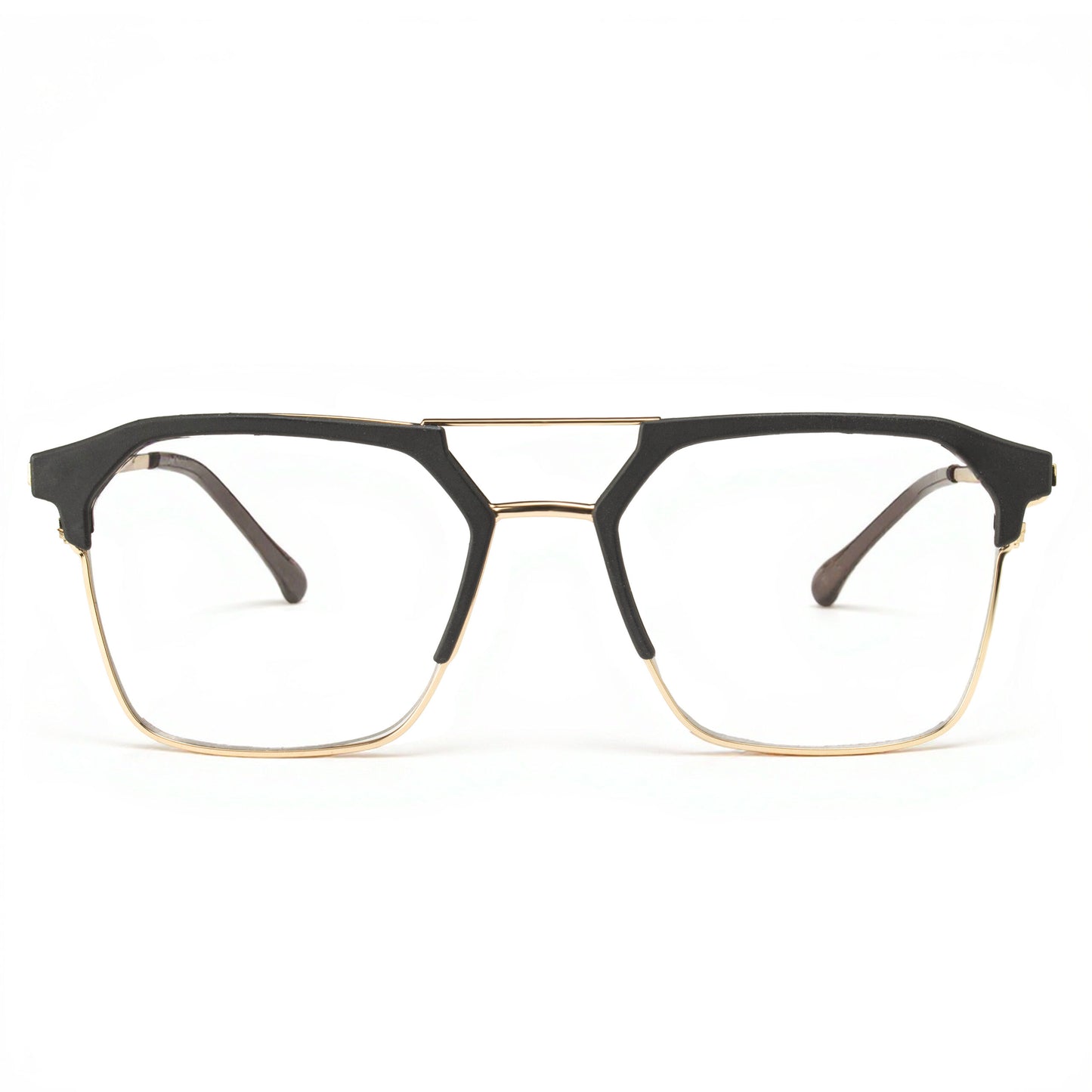 Luxury Square Eyeglass Frame Matte Black Top with Gold Metal Design for Men and Women
