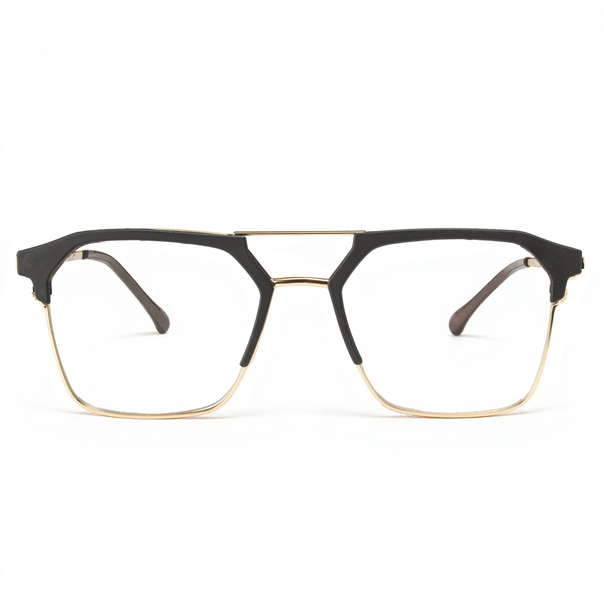 Luxury Square Eyeglass Frame Matte Black Top with Gold Metal Design for Men and Women
